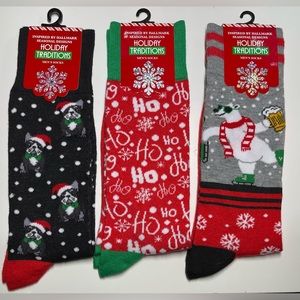 Holiday Traditions Hallmark Christmas Mens Crew Socks 3 Pairs Bear, Dog, Santa